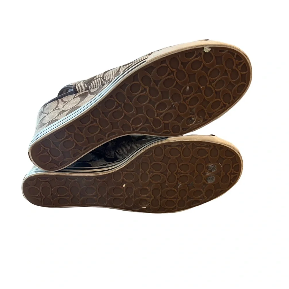 Women’s Genuine Coach Sydney Monogram Peep Toe Wedges 8.5 Brown Tan - Picture 10 of 15